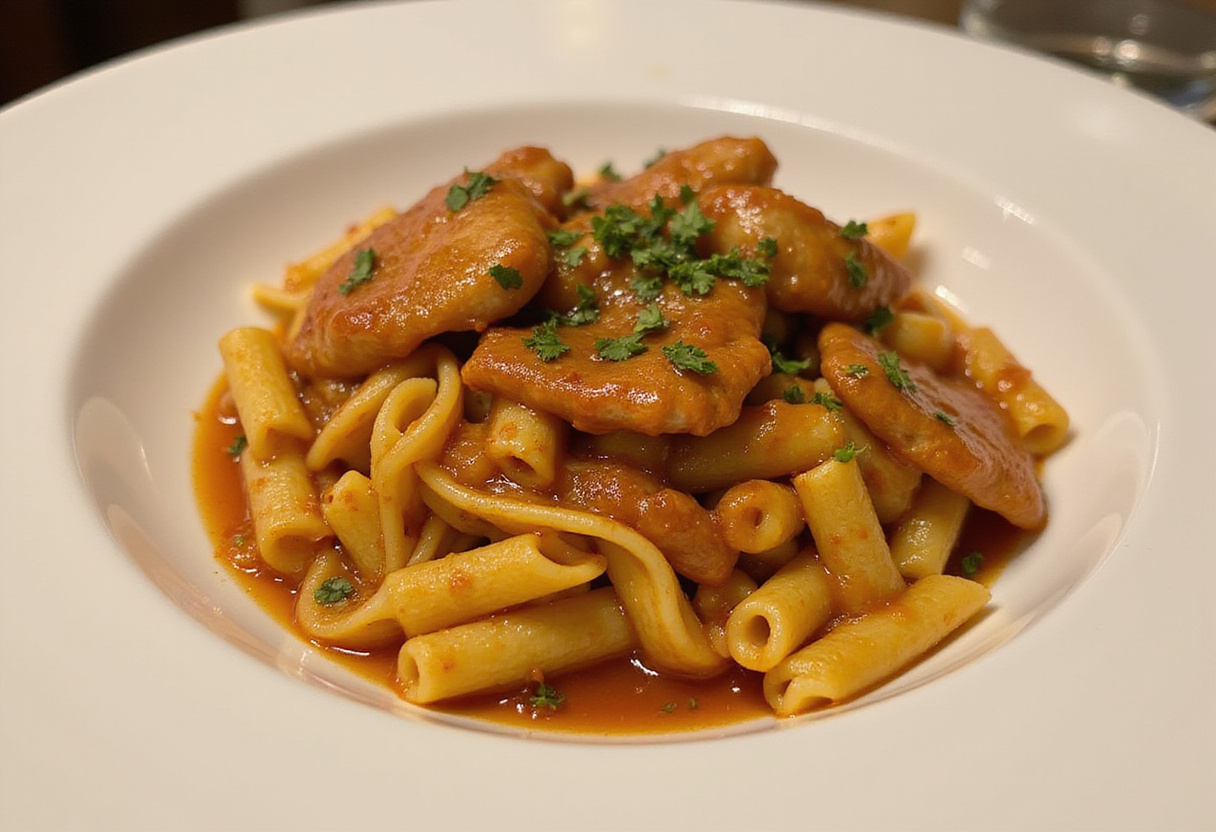Deliciosa Pasta de Pollo con Mantequilla Bourbon BBQ, una receta perfecta para los amantes del sabor intenso.