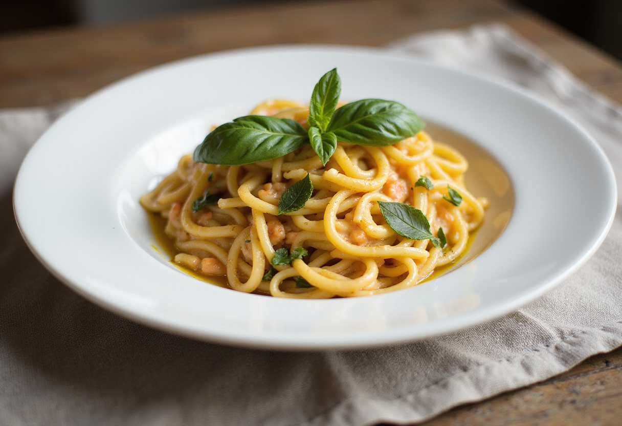 Pasta de verano terminada con verduras, una receta saludable ideal para comidas de verano.