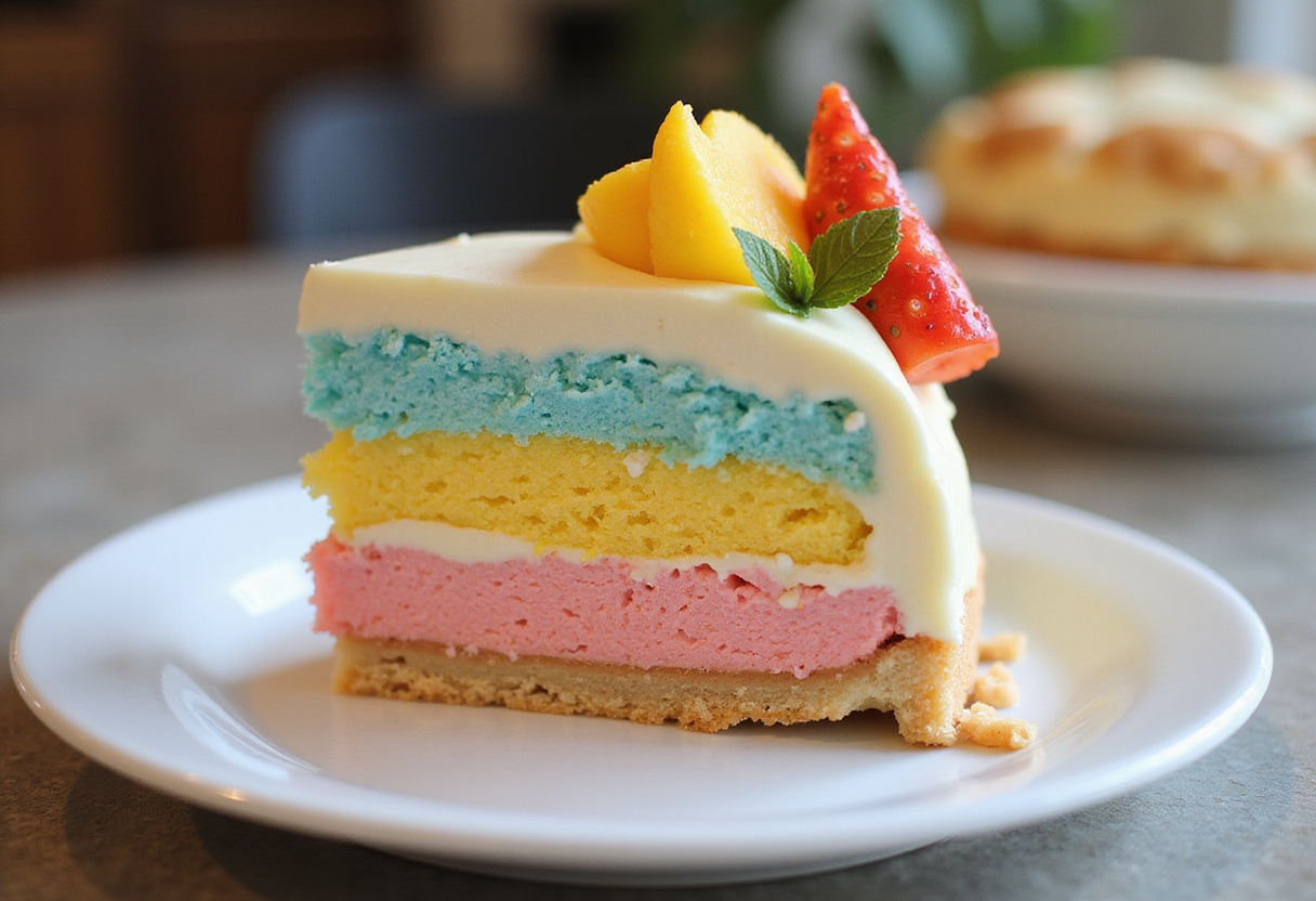Slice of pastel colibrí beautifully garnished, ideal for enjoying la receta de pastel colibrí.