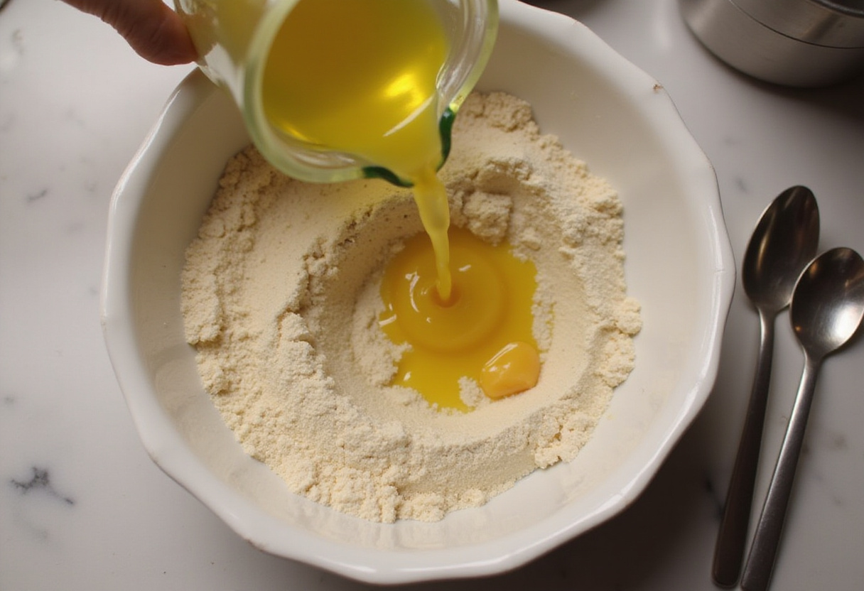 Vegetable oil adding moisture to the ingredients for la receta de pastel colibrí.