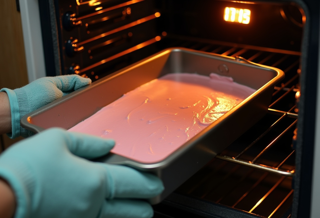 Baking pan with pastel colibrí batter ready to bake in the oven.