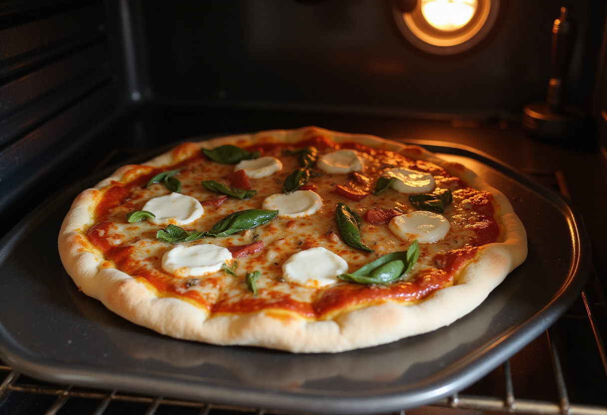 Pizza de ensalada César lista para hornear en el horno.