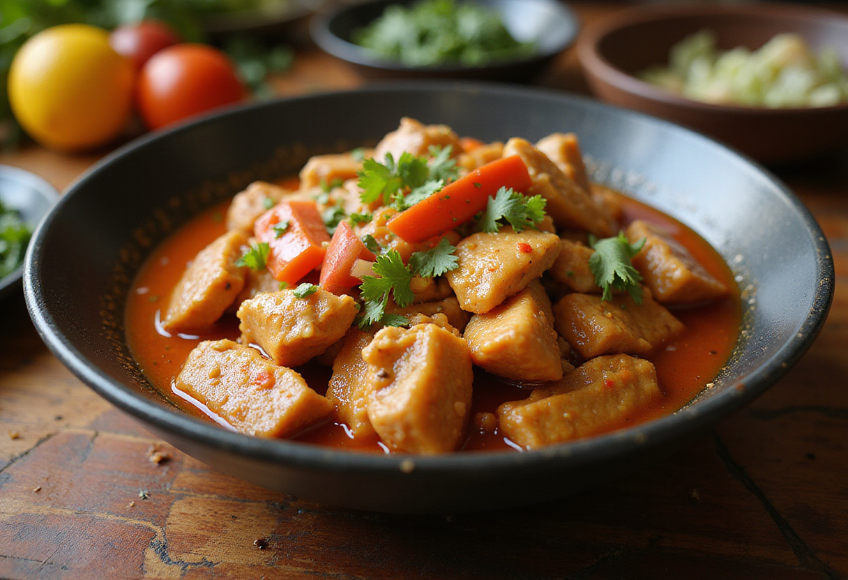 Delicious pollo picante with vibrant vegetables, perfect for enjoying a flavorful Asian-style dinner.