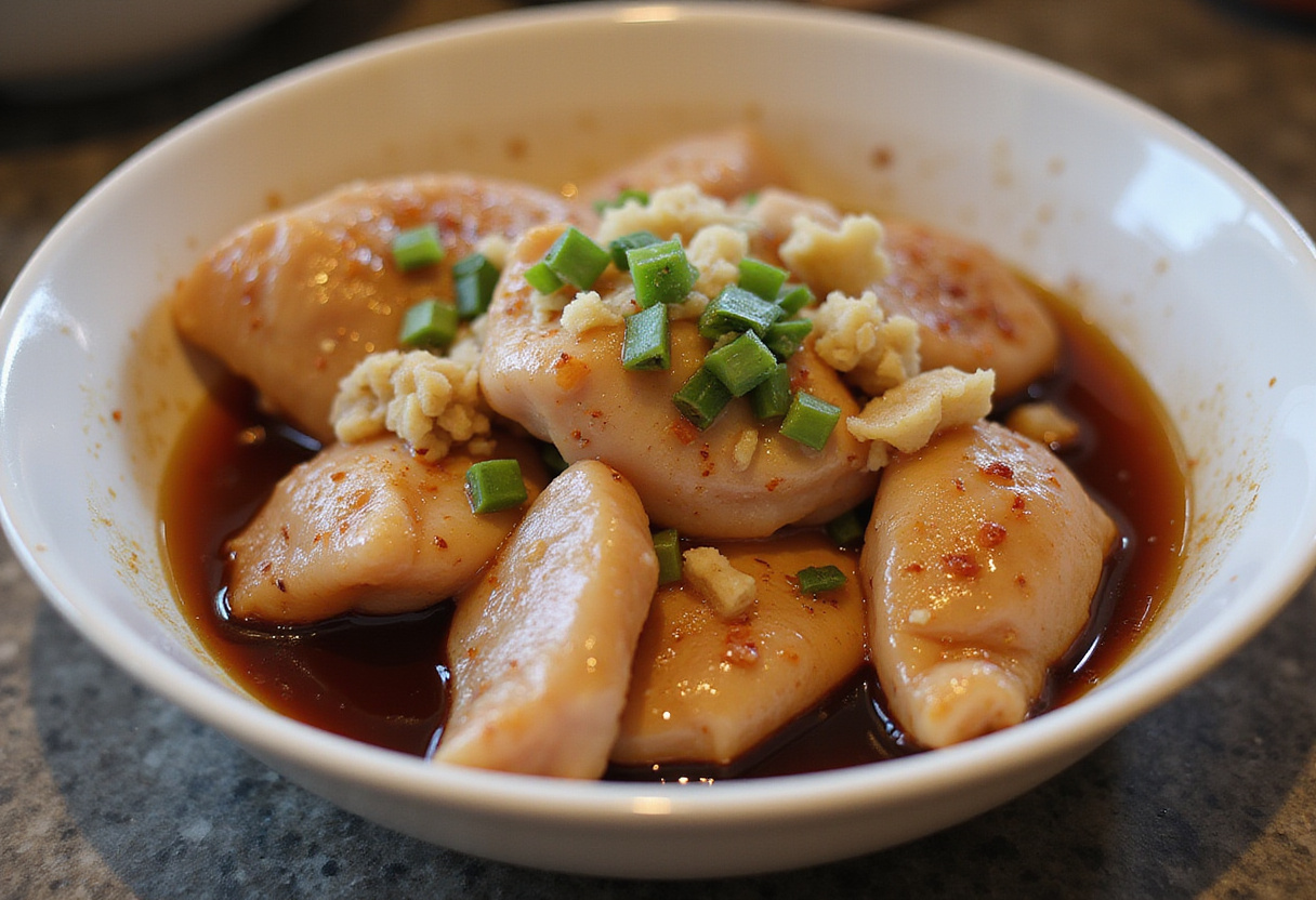 Pollo a la soja caramelizada marinated with ajo y jengibre for an delicious chicken recipe.