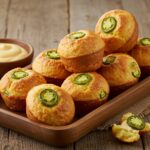 Popovers de jalapeño recién horneados, esponjosos y picantes, listos para disfrutar.