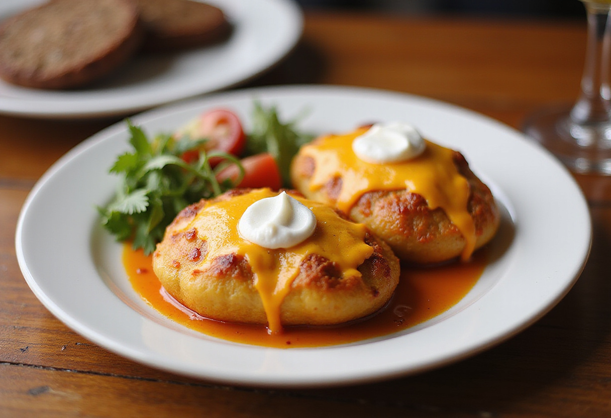 Papas rellenas con queso y espinaca acabadas, perfectas para disfrutar en cualquier ocasión.