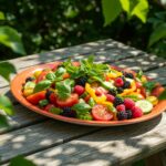 Finished summer salad showcasing recetas de verano, perfect for outdoor meals.
