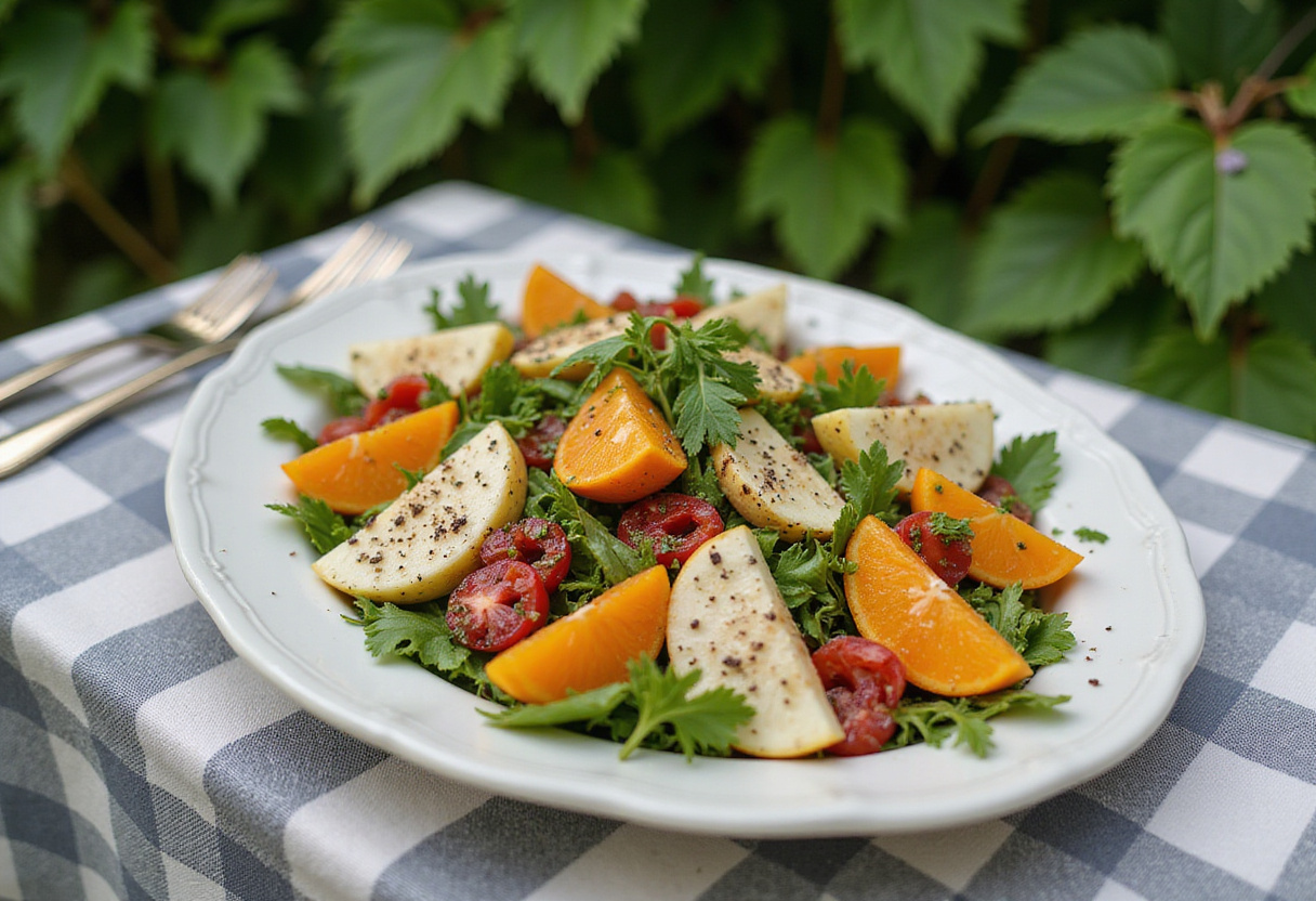 Finished summer salad showcasing recetas de verano, perfect for outdoor meals.