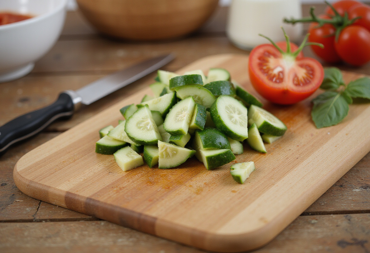 Chopped vegetables being prepared for cocina fresca in summer recipes.