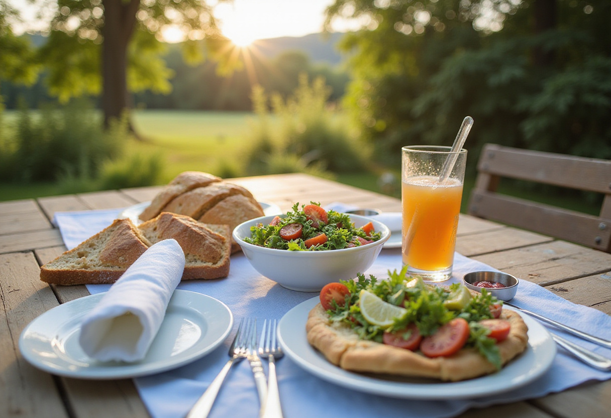 Outdoor dining setup for enjoying summer recipes from the garden to the table.