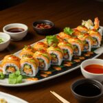 Plato terminado del Roll de Sushi California Crunch, ideal para disfrutar en una comida especial.