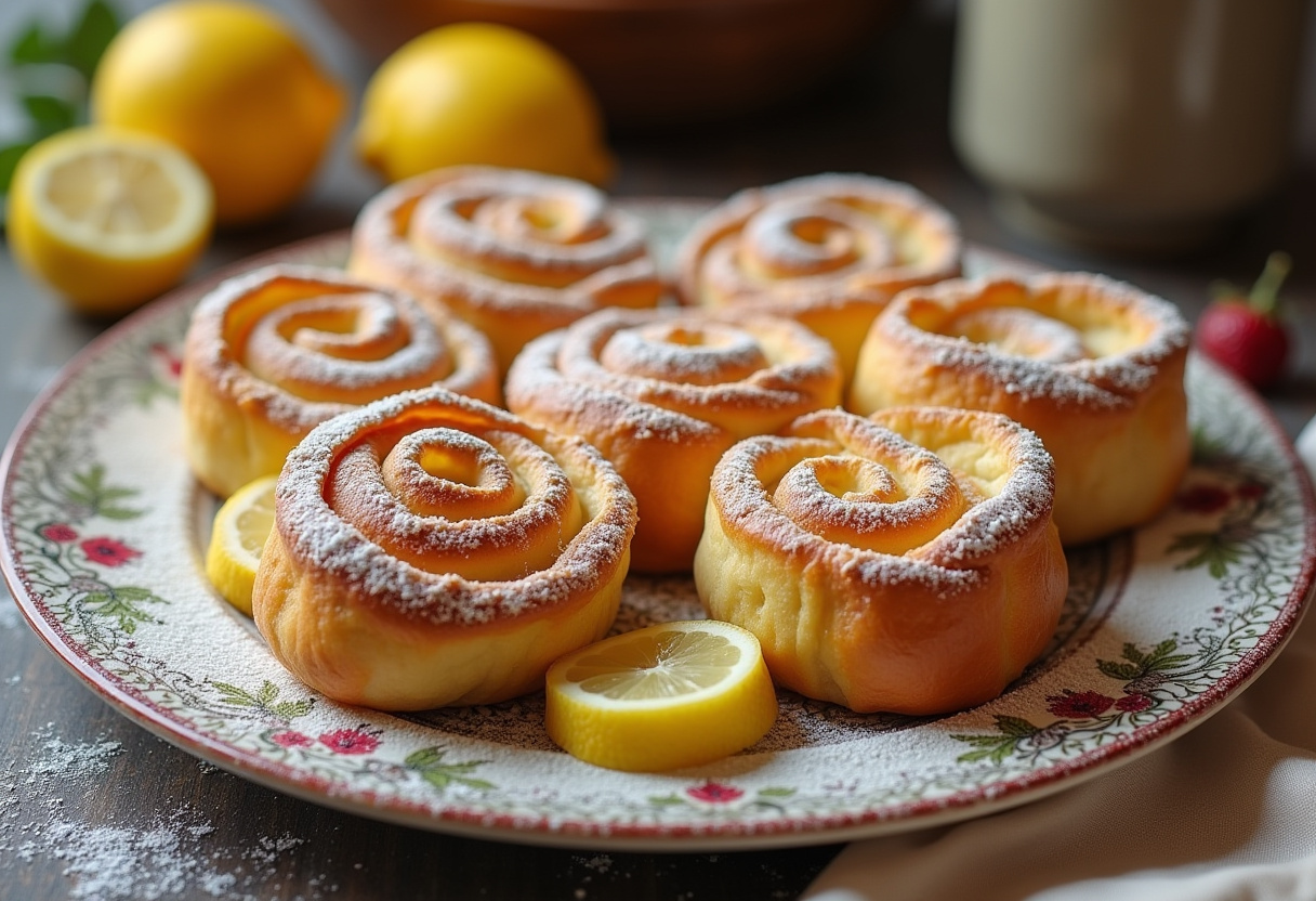 Rollitos Brioche de Frambuesa y Limón, postre dulce y esponjoso, listo para disfrutar.