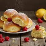 Rollos de Brioche con frambuesa y limón, listos para servir en un desayuno delicioso.