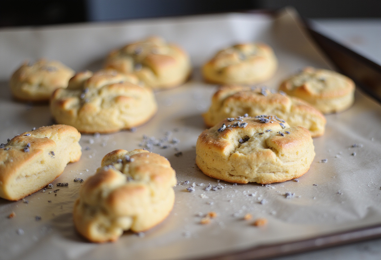 Masa de scones de mora lista para hornear en la bandeja.