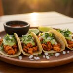 Delicious tacos de pollo callejeros served with salsa, perfect for any gathering.
