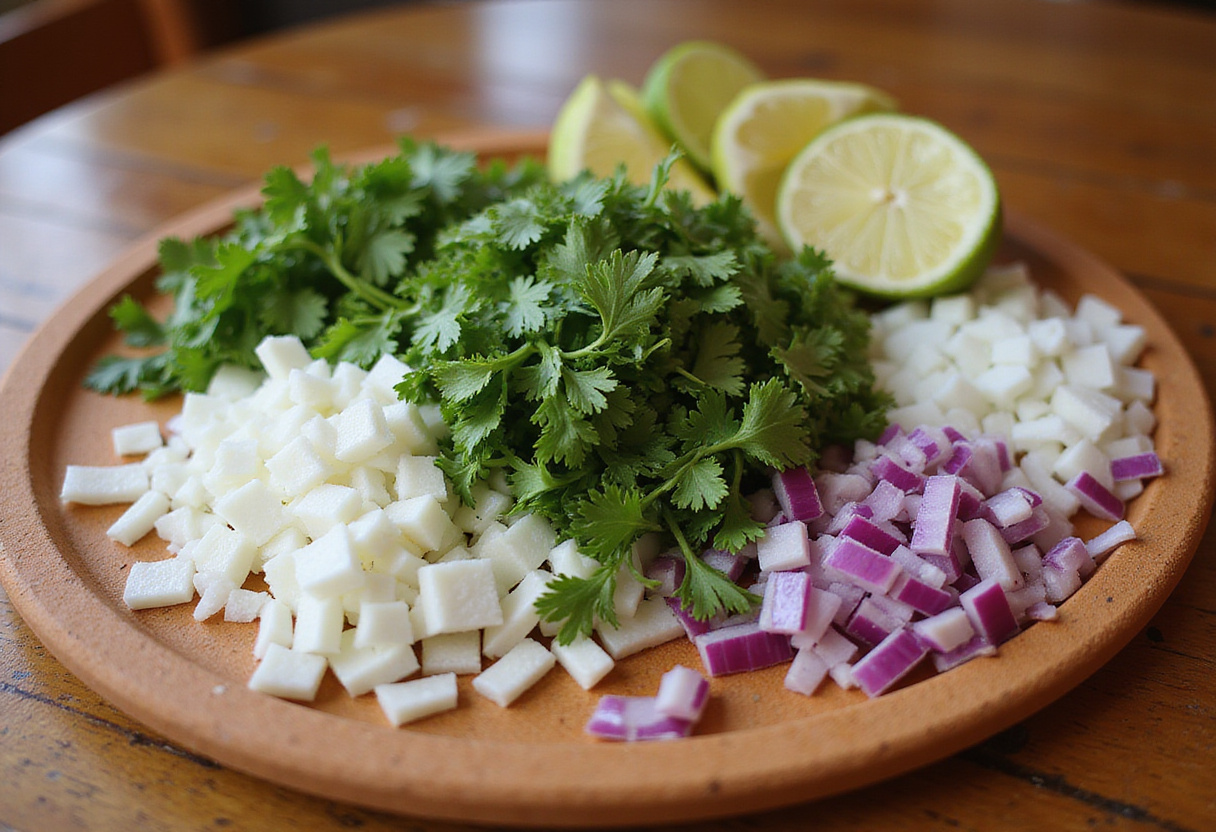 Fresh toppings for tacos sabrosos de pollo callejeros, including onions and cilantro.