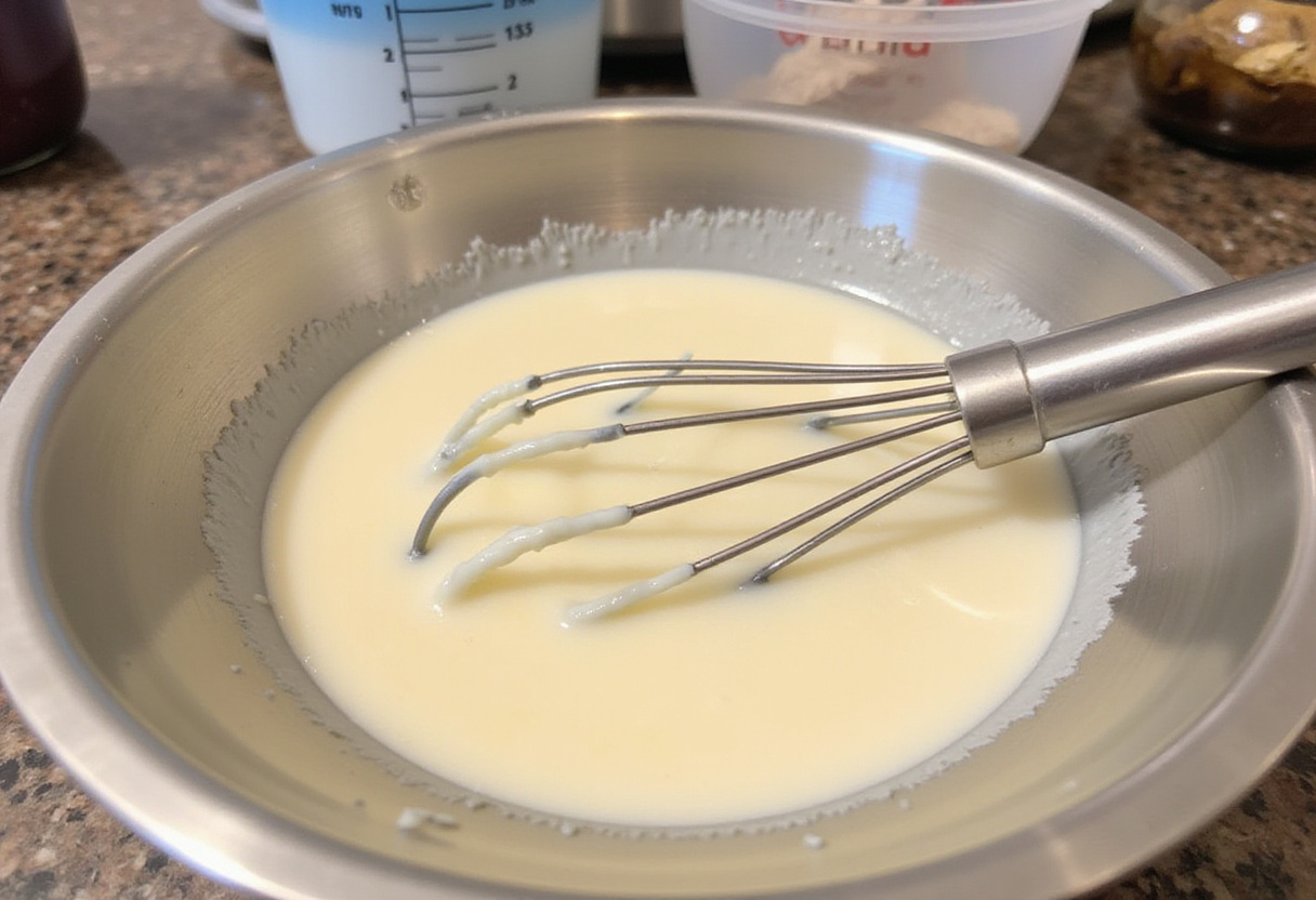 Mixing Greek yogurt and gelatin for tarta sin azúcar preparation.