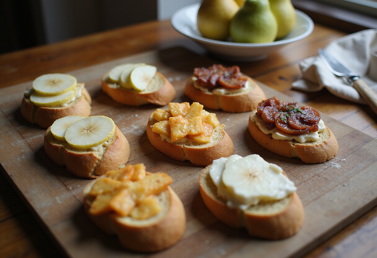 Slices of toasted bread for tostada de pera y queso cottage preparation.