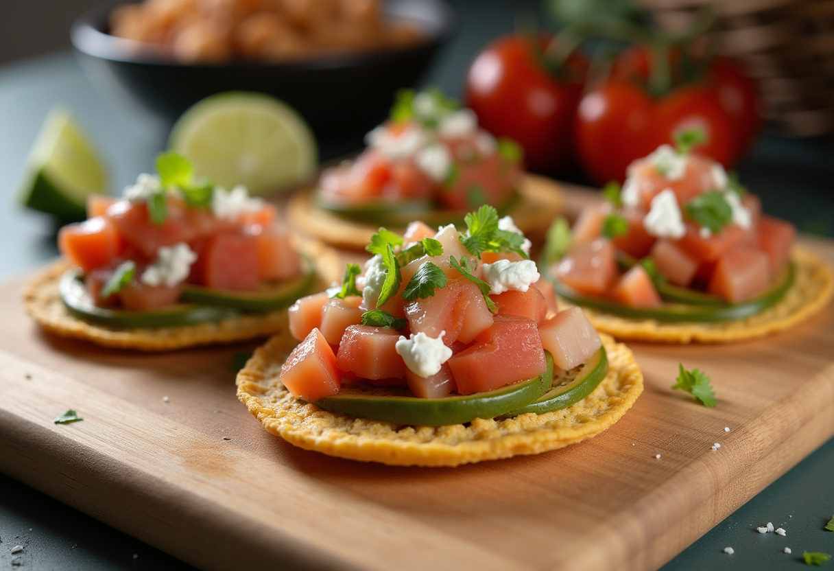 Crispy tostadas prepared for making tostadas con pera y requesón.