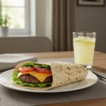 Wrap de hamburguesa casera terminado, ideal para disfrutar de un plato clásico.