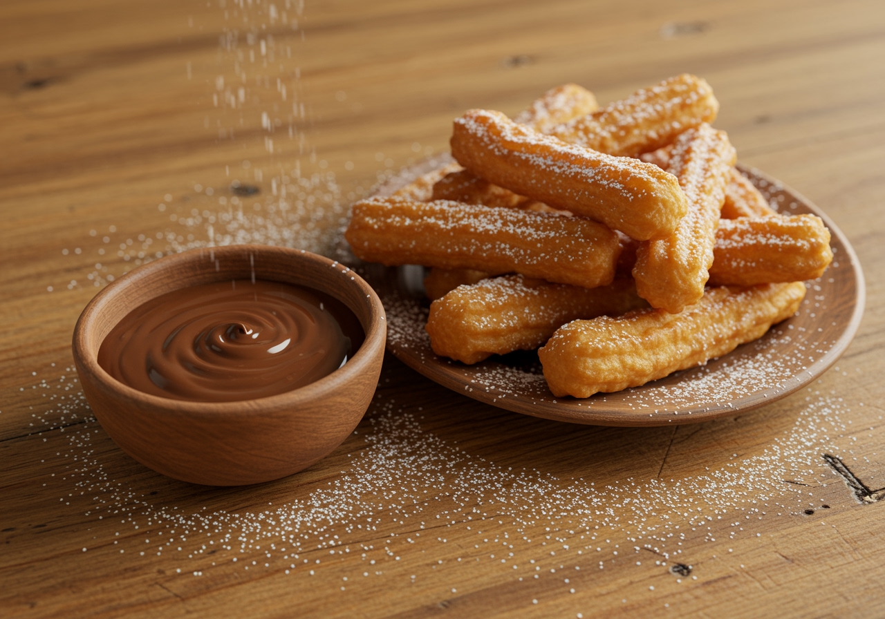 Delicious churros caseros served with Nutella, ideal for enjoying a sweet treat.