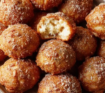 Golden-brown buñuelos de maíz con queso, crujientes y esponjosos en la superficie, presentados en un plato blanco con una textura atractiva y queso fundido visible en algunos bordes.