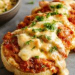 Plato de köfte de pollo doradas, ovaladas y jugosas en un plato blanco, cubiertas con una suave salsa cremosa de yogur con ajo, acompañadas de hierbas frescas y rodajas de limón, con un fondo de ingredientes frescos y un toque mediterráneo.