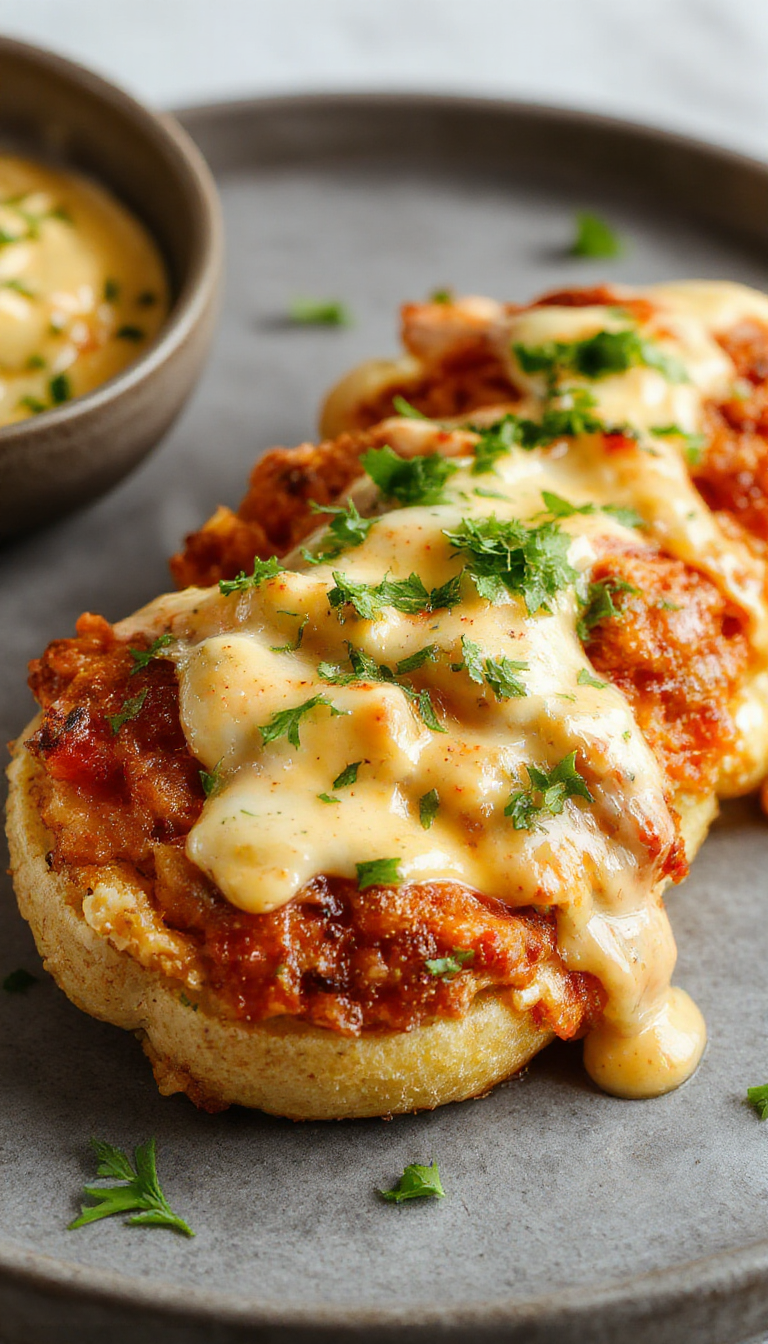 Plato de köfte de pollo doradas, ovaladas y jugosas en un plato blanco, cubiertas con una suave salsa cremosa de yogur con ajo, acompañadas de hierbas frescas y rodajas de limón, con un fondo de ingredientes frescos y un toque mediterráneo.