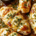 Golden-brown chicken wraps sliced open to reveal melted cheese and aromatic garlic-infused chicken filling, neatly rolled in soft tortillas, garnished with fresh herbs on a rustic wooden plate.