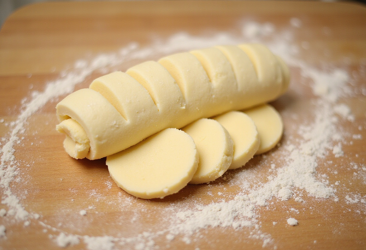 Corte de rollos de canela listos para hornear en la receta de rollos de canela con cheesecake de fresa.