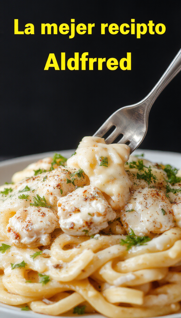 Plato terminado de pasta pollo Alfredo, una receta deliciosa y saludable.