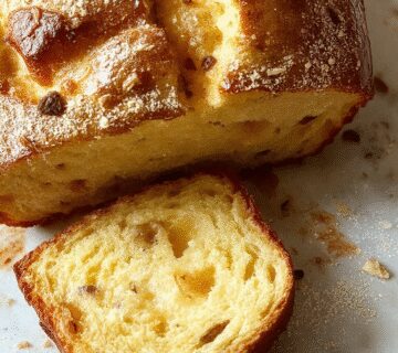 A golden-brown zucchini bread loaf with a slightly cracked top, sliced to reveal a moist, airy interior speckled with green zucchini pieces, presented on a rustic wooden table with fresh zucchini beside it.