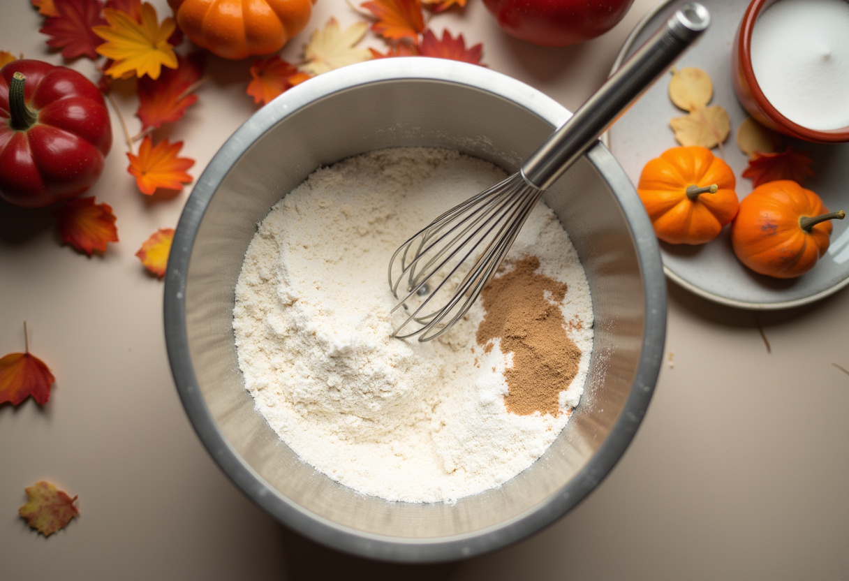 Ingredientes secos para muffins de arándanos en un bol, listos para la receta de muffins caseros.