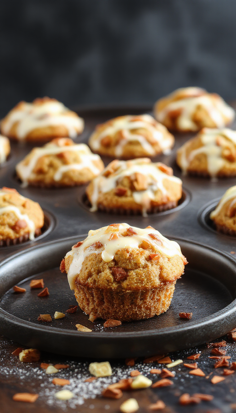 Muffins de arándanos y queso crema recién horneados, ideales para celebraciones de otoño y fiestas.