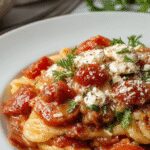 Delicious pasta de tomate served with creamy sauce, perfect for a rápida y fácil cena.