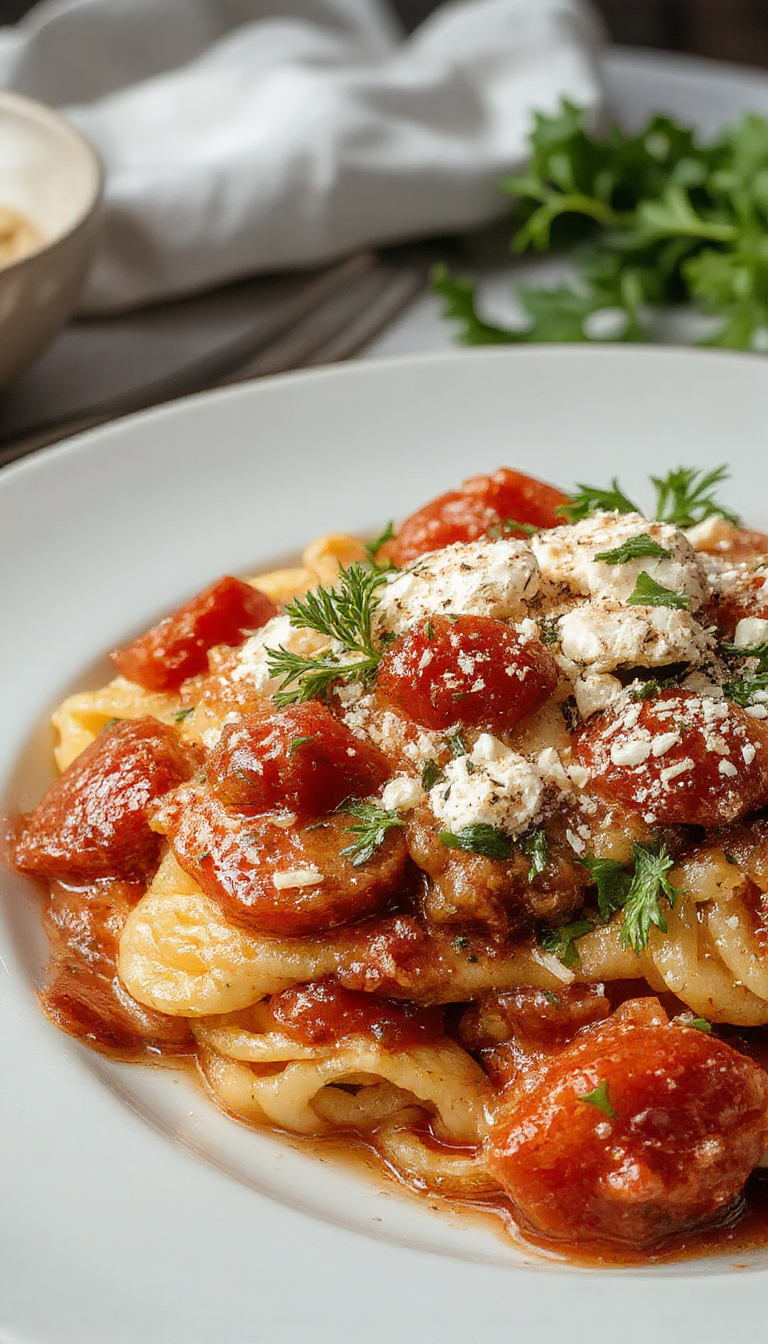 Delicious pasta de tomate served with creamy sauce, perfect for a rápida y fácil cena.