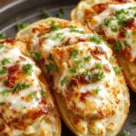 Golden-brown pita bread stuffed with seasoned grilled chicken slices, fresh green herbs, and a drizzle of creamy ranch dressing, arranged on a rustic plate with a side salad of mixed greens and herbs.