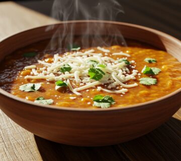 Tazón de Sopa de Jalapeño y Queso, picante y cremosa, lista para disfrutar.