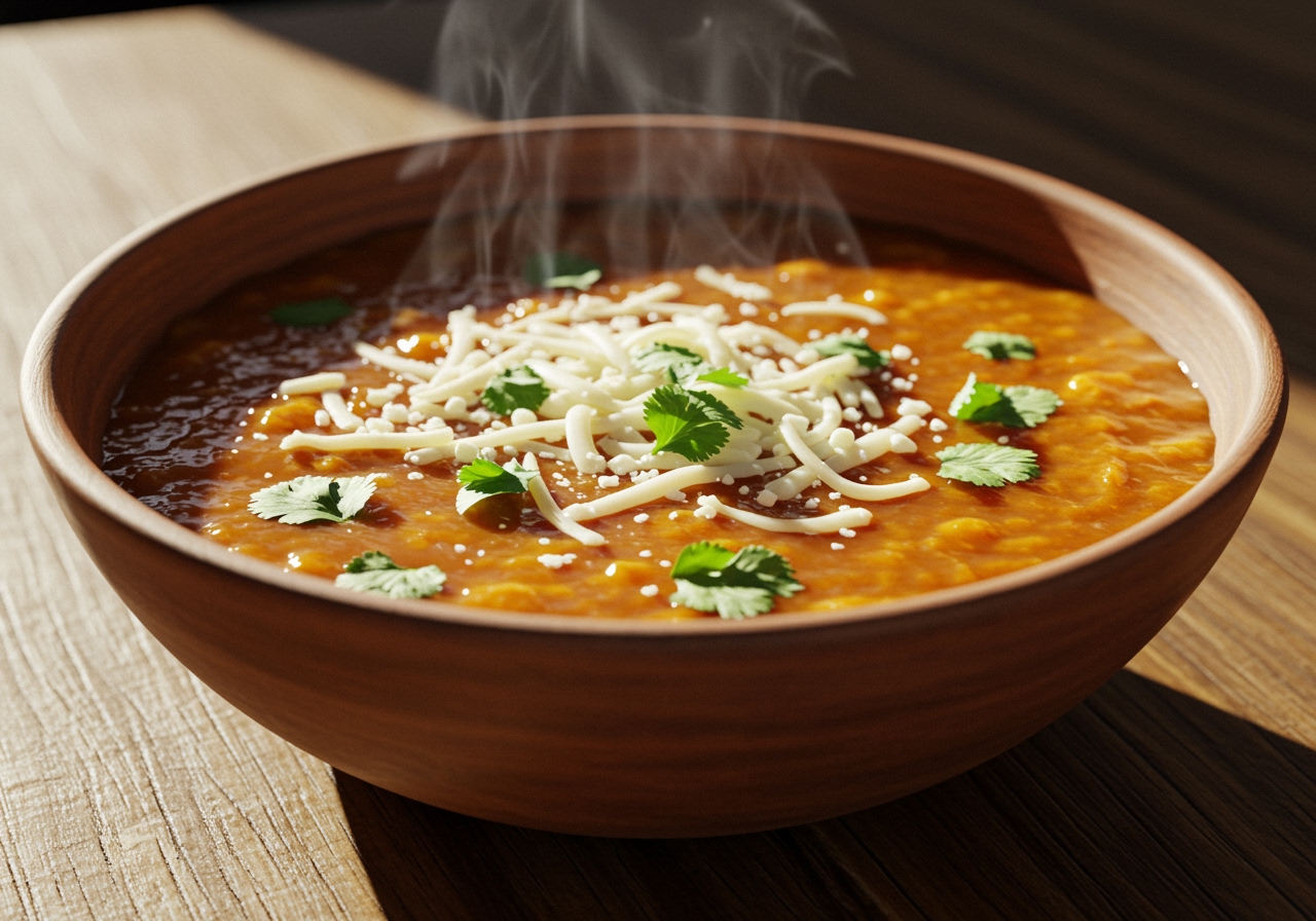 Tazón de Sopa de Jalapeño y Queso, picante y cremosa, lista para disfrutar.
