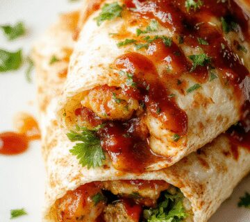 A close-up of a wrap de halloumi con salsa dulce, showcasing golden-brown grilled halloumi slices, vibrant greens, and creamy red salsa inside a soft flour wrap, neatly sliced to reveal the colorful filling, with a rustic wooden table background.