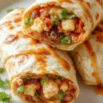 Plato de wraps de pavo enrollados en tortillas de harina, decorados con hojas de lechuga, tomate en rodajas, y aguacate en rebanadas, presentado en un plato blanco sobre una mesa de madera. La imagen muestra la textura suave de los wraps, con ingredientes frescos visiblemente combinados en su interior, resaltando un aspecto apetitoso y colorido.