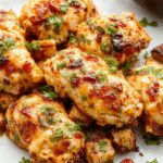 Colorful sheet pan chicken fajitas with charred bell peppers, sizzling strips of grilled chicken, and melted cheese, all arranged on a rustic baking sheet with lime wedges and fresh cilantro.