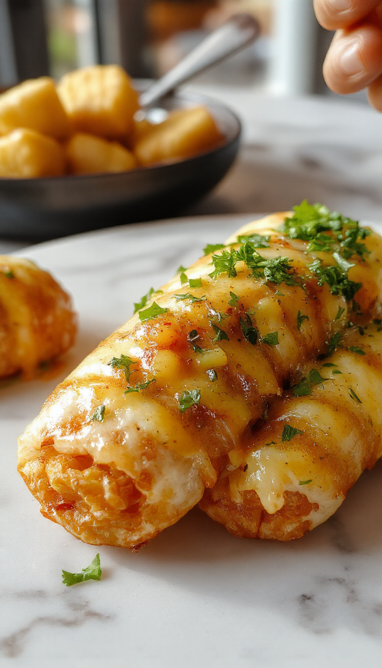 Un plato de albóndigas de cebolla francesa doradas y jugosas en una salsa de cebolla brillante, decoradas con rodajas finas de cebolla caramelizada y perejil fresco,Presentadas en un plato blanco grande, con una textura jugosa y una superficie aromática y caramelizada, rodeadas de salsa y cebolla frita, que resaltan su sabor irresistible.