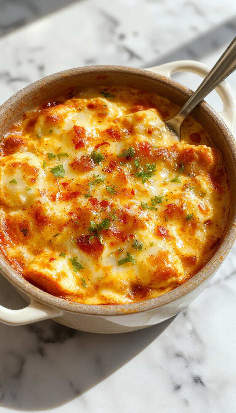 Una cazuela honda exhibe una capa dorada crujiente de Doritos cubiertos con queso derretido, con trozos de carne y verduras visibles, servido en una bandeja de horno con queso burbujeante y dorado en la superficie, decorada con perejil fresco y rodeada de ingredientes listos para cocinar.