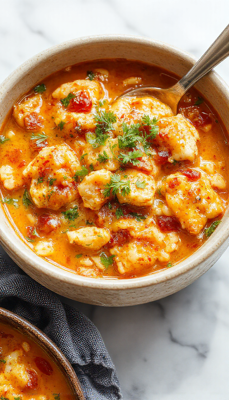 A warm, rustic cazuela featuring a golden-brown baked enchilada with visible melted cheese, topped with vibrant red sauce, accompanied by fluffy rice and tender pieces of chicken, all arranged in a traditional ceramic dish garnished with fresh herbs.