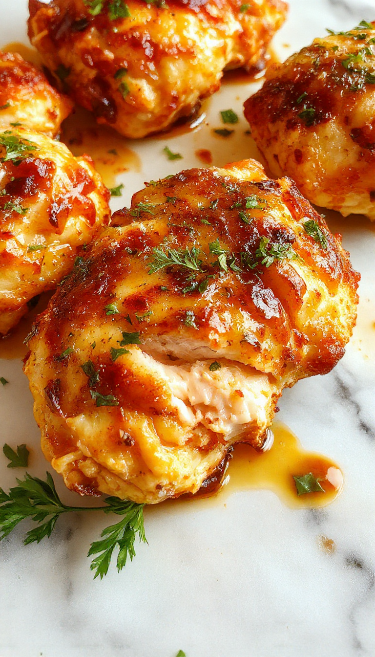 Plato de pechuga de pollo al horno dorada con un toque de especias, acompañada de verduras asadas y una guarnición de ensalada fresca. La pechuga es jugosa y tiene una superficie ligeramente crujiente, presentada en un plato blanco sobre una mesa de madera, decorada con hierbas frescas.