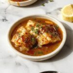 Plato de costillas cortas de res tiernas y suculentas en una olla de cocción lenta, glaseadas con salsa brillante y caramelizada, acompañadas de verduras cocidas que complementan la presentación elegante y apetitosa.