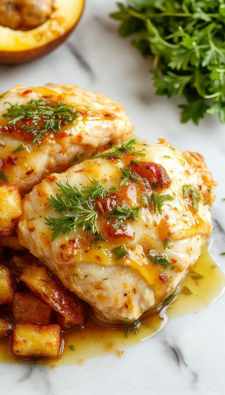 Un plato de pollo con miel y ajo en una olla de cocción lenta, glaseado dorado con trozos de verduras coloridas alrededor, presentado en un plato rústico y apetitoso
