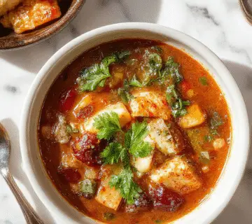 Un tazón hondo de Sopa Toscana Ribollita presentando capas de verduras cocidas y frijoles en un caldo espeso y reconfortante. La sopa tiene un color marrón terracota con verdes de la col rizada y pequeños trozos de pan tostadito en la superficie. A un lado, un cuchara de madera en la sopa y en el fondo, un plato rústico de cerámica con una porción adicional de sopa. La imagen transmite calidez y abundancia con un ambiente hogareño y acogedor.