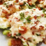 A layered white vegetable lasagna with creamy béchamel sauce, slices revealing the tender zucchinis, spinach, and cheese inside, garnished with fresh basil on top, served on a rustic white plate.
